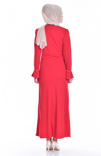 İşlemeli Elbise 7000-05 Koyu Kırmızı
