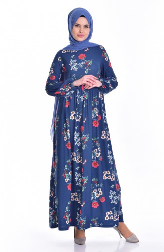 Navy Blue Hijab Dress 5125-02