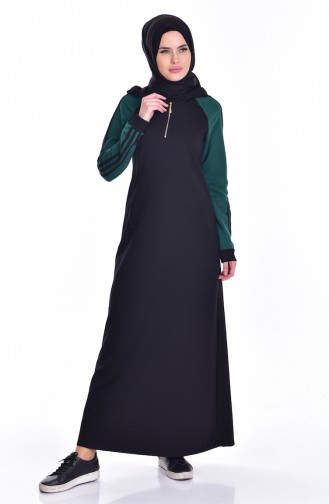Fermuar Detaylı Elbise 1652-02 Yeşil