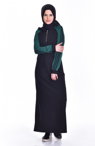Fermuar Detaylı Elbise 1652-02 Yeşil