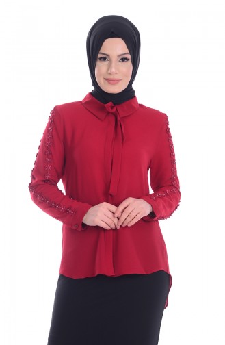 Shirt Neck Blouse 3052-03 Claret Red 3052-03
