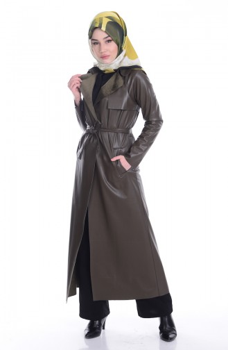 Leather Coat with Belt 50313-01 Khaki 50313-01