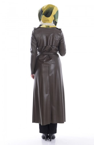 Leather Coat with Belt 50313-01 Khaki 50313-01