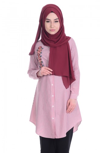 Striped Tunic with Embroidering 6302-02 Red 6302-02