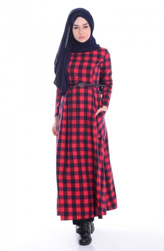 Checkered Long Tunic 5203-03 Red Navy Blue 5203-03