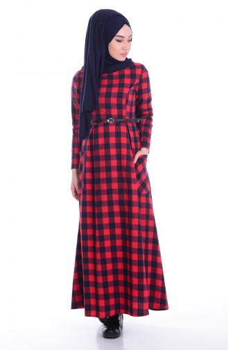 Checkered Long Tunic 5203-03 Red Navy Blue 5203-03