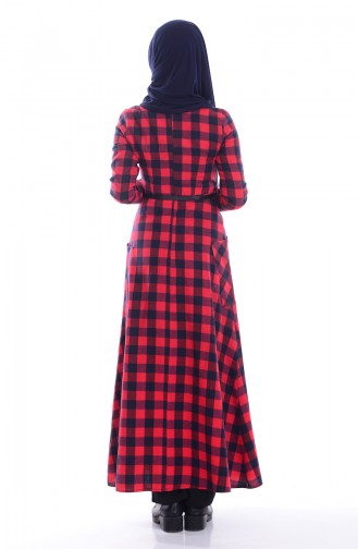 Checkered Long Tunic 5203-03 Red Navy Blue 5203-03