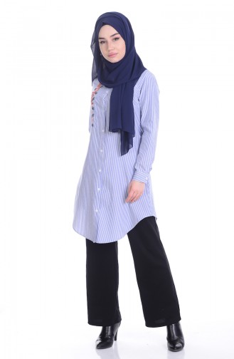 Striped Tunic with Embroidering 6302-01 Blue 6302-01