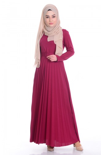 Pleated Dress with Belt 3666-02 Damson 3666-02