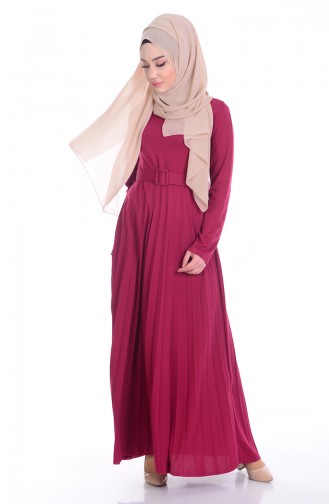 Pleated Dress with Belt 3666-02 Damson 3666-02