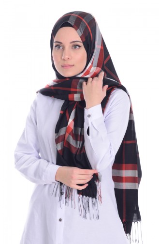 Checkered Shawl 60045-21 Black Red Tile 21