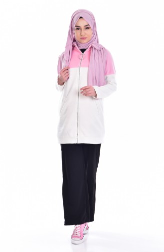 Sports Sweater with Zipper 43002-01 Pink White 43002-01