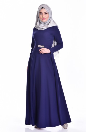 Navy Blue Hijab Dress 1639-03