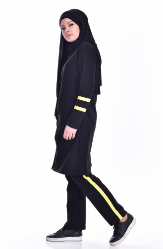 Zippered Tracksuit Suit 18050-12 Black Yellow 18050-12