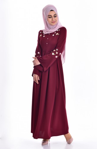Dress with Pearl Embroidering 8015-07 Claret Red 8015-07