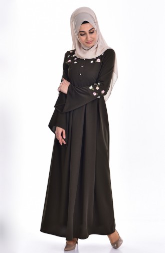 Khaki Hijab Dress 8015-08