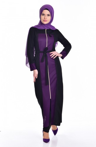 Abaya with Garni 4471-03 Black Purple 4471-03