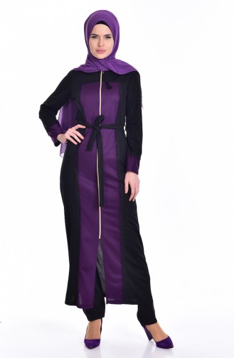 Abaya with Garni 4471-03 Black Purple 4471-03