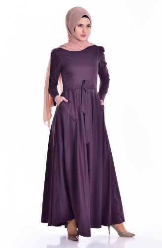 Flared Dress with Belt 7945-01 Purple 7945-01
