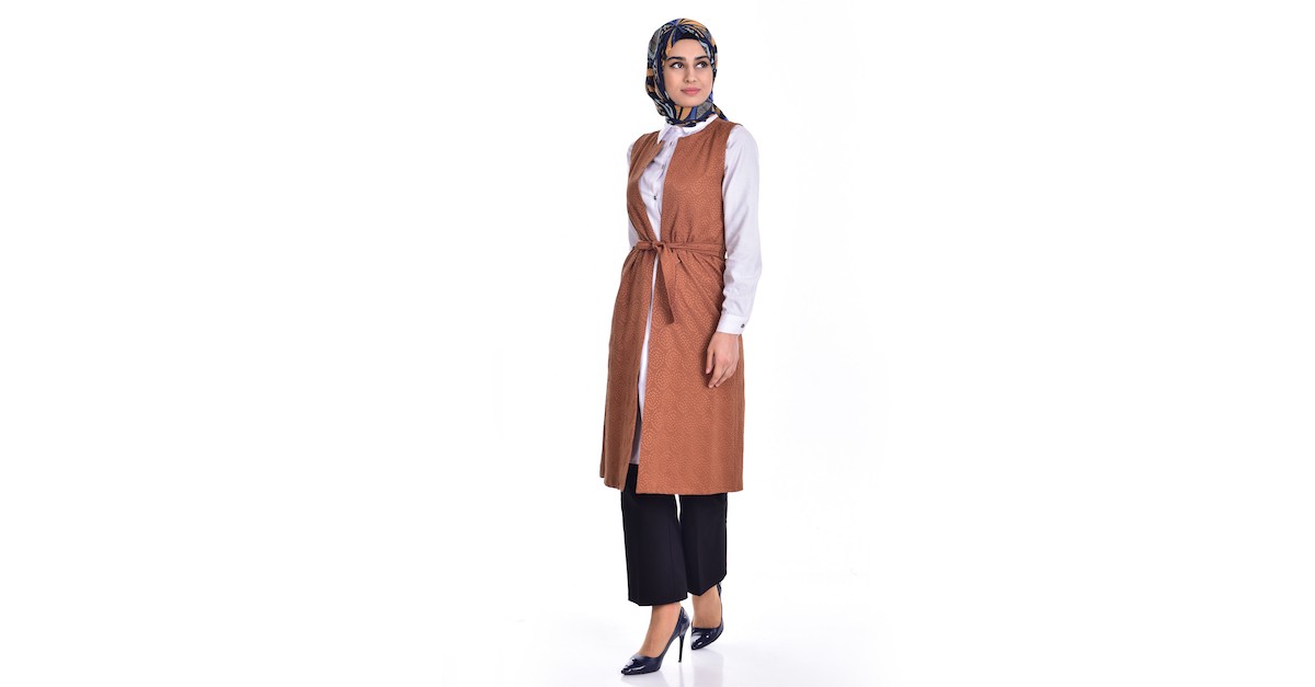 Yelek detaylı Elbise taba main image 1