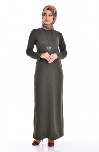 Kolyeli Çelik Örme Elbise 2900-02 Haki