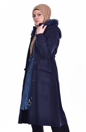 Coat with Furry Hood 50330-05 Navy Blue 50330-05