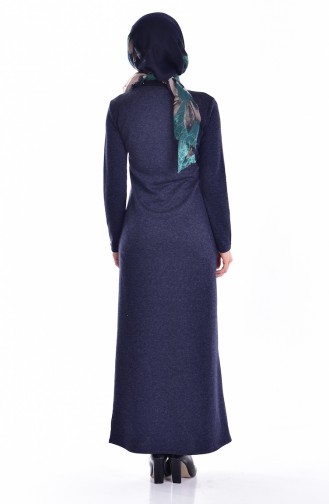 Kolyeli Çelik Örme Elbise 2900-04 Lacivert
