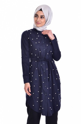 Tunic with Pearls 1119-01 Navy Blue 1119-01