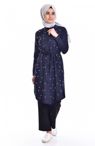 Tunic with Pearls 1119-01 Navy Blue 1119-01