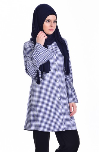 Checkered Tunic 6885-05 Light Navy Blue 6885-05