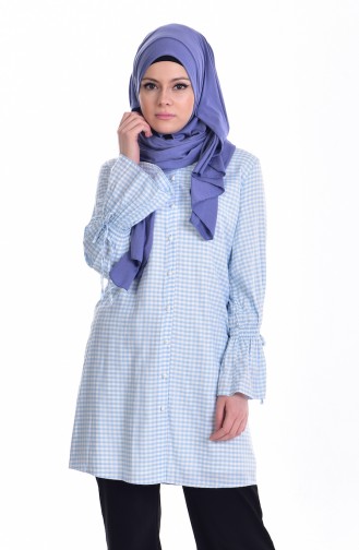 Ekose Desenli Tunik 6885-04 Bebe Mavisi