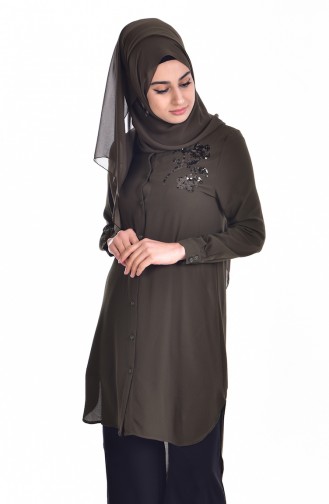 Asymmetrische Tunika mit Pailletten 6875-01 Khaki 6875-01