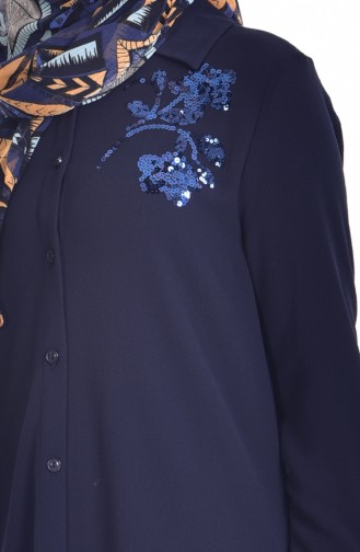 Sequined Asymmetric Tunic 6875-08 Navy Blue 6875-08