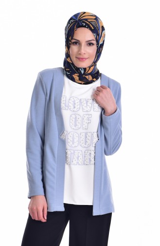 Ensemble Deux Pieces Blouse Veste 8912-03 Bleu 8912-03