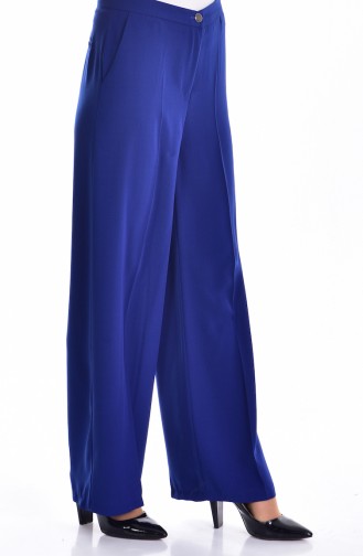 Wide Leg Trousers with Pockets 0352-01 Saxe Blue 0352-01