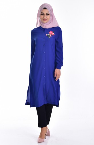 Nakışlı Tunik 6870-02 Saks