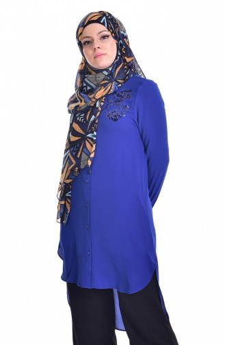 Sequined Asymmetric Tunic 6875-02 Saxe Blue 6875-02