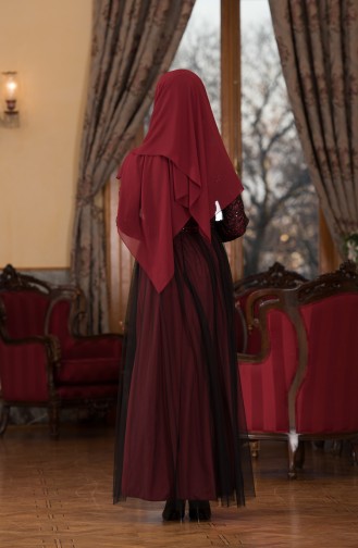 Claret Red Hijab Evening Dress 52665-13