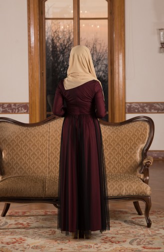 Claret Red Hijab Evening Dress 52675-02