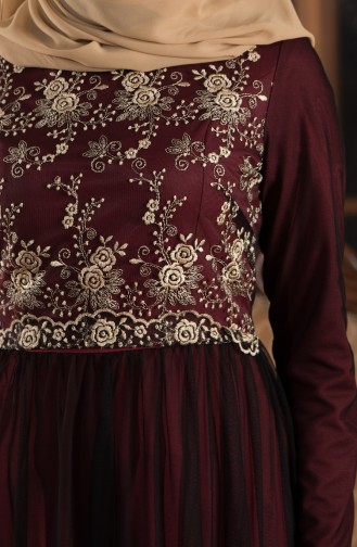Claret Red Hijab Evening Dress 52675-02