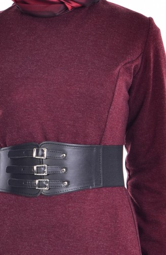 Leather Belt Dress 5139-04 Claret Red 5139-04