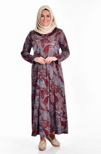 Plus Size Patterned Dress 4438-04 Burgundy 4438-04
