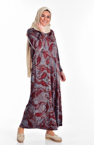 Plus Size Patterned Dress 4438-04 Burgundy 4438-04