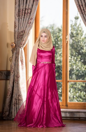 Fuchsia Hijab Evening Dress 0009-02