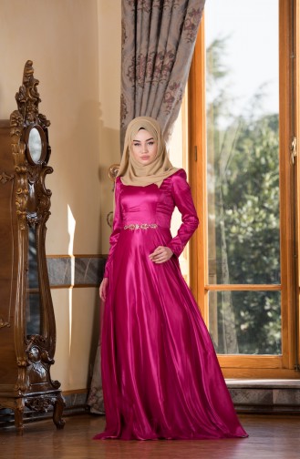 Fuchsia Hijab Evening Dress 0009-02