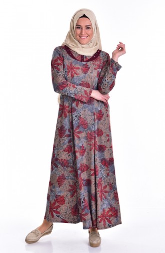 Robe a Motifs Grande Taille 4438-09 Bordeaux Gris 4438-09