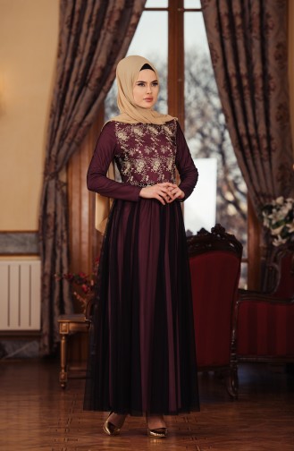 Dusty Rose Hijab Evening Dress 52675-08