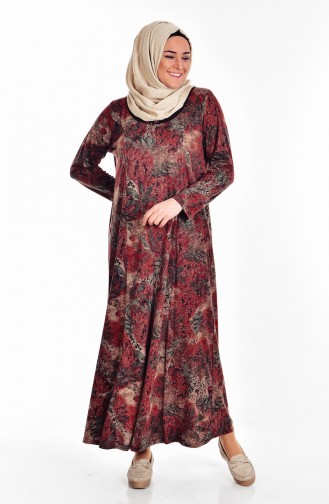 Plus Size Patterned Dress 4438-05 Brown Khaki 4438-05