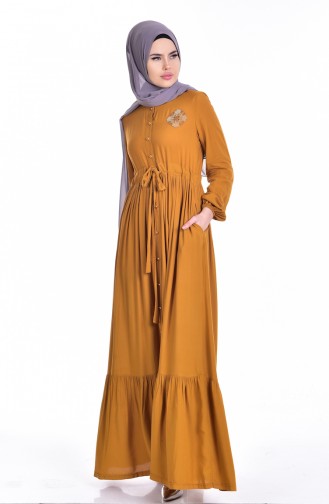 Hijab Kleid mit Knopf 1247-09 Senf 1247-09