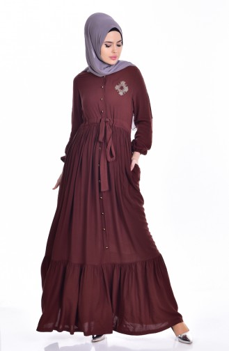 Hijab Kleid mit Knopf 1247-10 Braun 1247-10